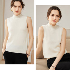 Women's Pure Cashmere Sleeveless Mock-Neck Sweater Tank Top