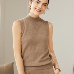 Women's Pure Cashmere Sleeveless Mock-Neck Sweater Tank Top
