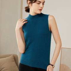 Women's Pure Cashmere Sleeveless Mock-Neck Sweater Tank Top