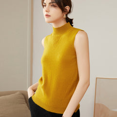 Women's Pure Cashmere Sleeveless Mock-Neck Sweater Tank Top