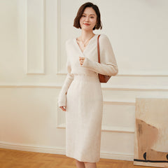 Women's V-Neck Long Wrap Ribbed Wrap Midi Knit Sweater Dress