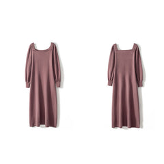 Women's Long Square Neck Cashmere Sweater Knit Midi Dress