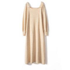 Women's Long Square Neck Cashmere Sweater Knit Midi Dress