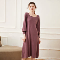 Women's Long Square Neck Cashmere Sweater Knit Midi Dress