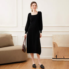 Women's Long Square Neck Cashmere Sweater Knit Midi Dress