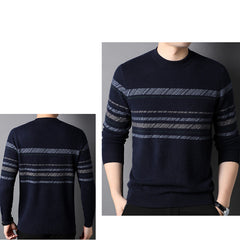 Men’s 100% Cashmere Crewneck Multi-Stripe Pattern Knit Sweater