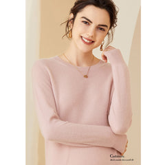 Soft Lightweight Knit Women’s Wool-Cashmere Crewneck Sweater