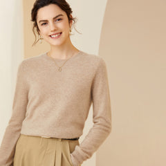 Soft Lightweight Knit Women’s Wool-Cashmere Crewneck Sweater