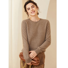 Soft Lightweight Knit Women’s Wool-Cashmere Crewneck Sweater