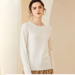 Soft Lightweight Knit Women’s Wool-Cashmere Crewneck Sweater