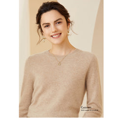 Soft Lightweight Knit Women’s Wool-Cashmere Crewneck Sweater