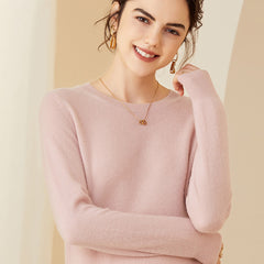 Soft Lightweight Knit Women’s Wool-Cashmere Crewneck Sweater