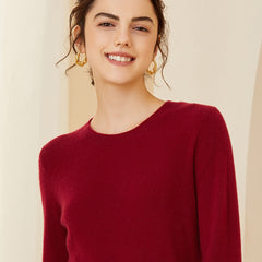 Soft Lightweight Knit Women’s Wool-Cashmere Crewneck Sweater