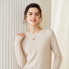 Soft Lightweight Knit Women’s Wool-Cashmere Crewneck Sweater