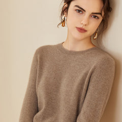 Soft Lightweight Knit Women’s Wool-Cashmere Crewneck Sweater