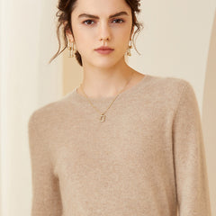 Soft Lightweight Knit Women’s Wool-Cashmere Crewneck Sweater