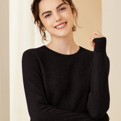 Soft Lightweight Knit Women’s Wool-Cashmere Crewneck Sweater