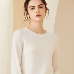 Soft Lightweight Knit Women’s Wool-Cashmere Crewneck Sweater