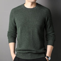 Round Neck Classic Rib-Knit 100% Cashmere Sweater for Men