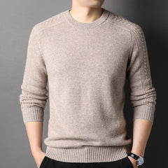 Round Neck Classic Rib-Knit 100% Cashmere Sweater for Men