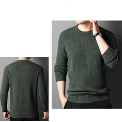 Round Neck Classic Rib-Knit 100% Cashmere Sweater for Men