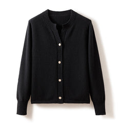 Women's Classic Crew Neck Cardigan Knitted Short Jacket Warm Top