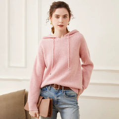 Classic Cashmere Waffle Knit Hooded Pullover Sweater Hoodie