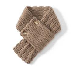 Cable Knit Cashmere Button Neck Warmer Versatile Cross Scarf