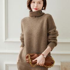 Ribbed Knit Turtleneck Thicken Solid Soft Pullover Cashmere Sweater
