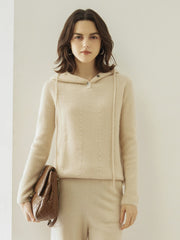 Knit Pullover Sweater with Drawstring Hood Cashmere Jumper Hoodie