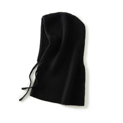 100% Cashmere Knitted Hooded Hat Scarf with Adjustable Drawstring