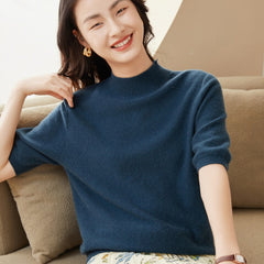 Mock Neck Cashmere Pullover Knit Top Sweater For Women