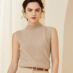 Sleeveless Cashmere Mock Neck Knit Wool Vest Soft Pullover Tank