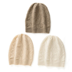 Cashmere Knitted Leaf Openwork Beanies Hat Bonnet