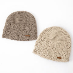 Floral Crochet Slouchy Knit Cutout Crochet Beanie Hat