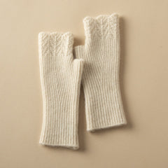 Pure Cashmere Knit Fingerless Mittens Gloves