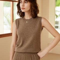 100% Cashmere Pullover Vest Sleeveless Crew Neck Sweater Knit Top