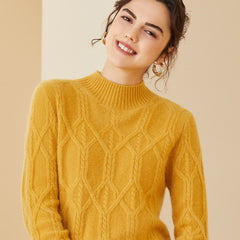 Crew Neck Cable Knit Thickened Warm Ribbed Cashmere Sweater