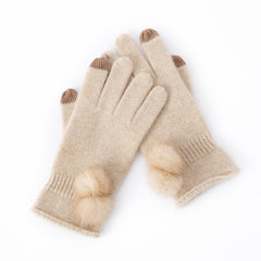 Cashmere Touchscreen Mittens Fur Gloves with Pom Pom