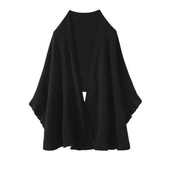 Lightweight Knit Wrap 100% Cashmere Ruffle-Edge Cape Trim Shawl