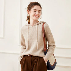 Classic Cashmere Waffle Knit Hooded Pullover Sweater Hoodie
