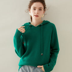 Women's Cashmere Wool Blend Ribbed Cuffs Pullover Sweater Hoodie