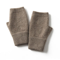 Soft Ribbed Knit Pure Cashmere Fingerless Mittens Gloves