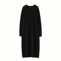 Slim V-Neck Cashmere Long Skirt Loose Knitted Midi Dress