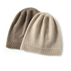 Cashmere Outdoor Beanie Hat with Braided Knit Hem Detail
