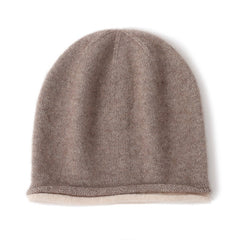 Double Layer Knit Reversible 100% Cashmere Hat Unisex Beanies