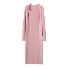 Square Neck Slim Ribbed Knit Bodycon Midi Sweater Dress