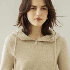 Knit Pullover Sweater with Drawstring Hood Cashmere Jumper Hoodie
