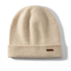 100% Pure Cashmere Cuffed Beanie with Logo Patch Cold Hat