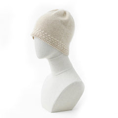 Cashmere Outdoor Beanie Hat with Braided Knit Hem Detail